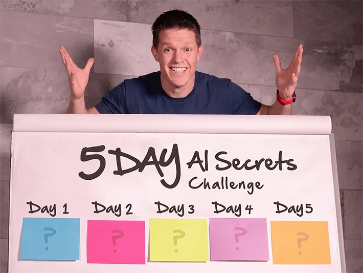 Russell Brunson presenting the 5-day AI Secrets Challenge agenda