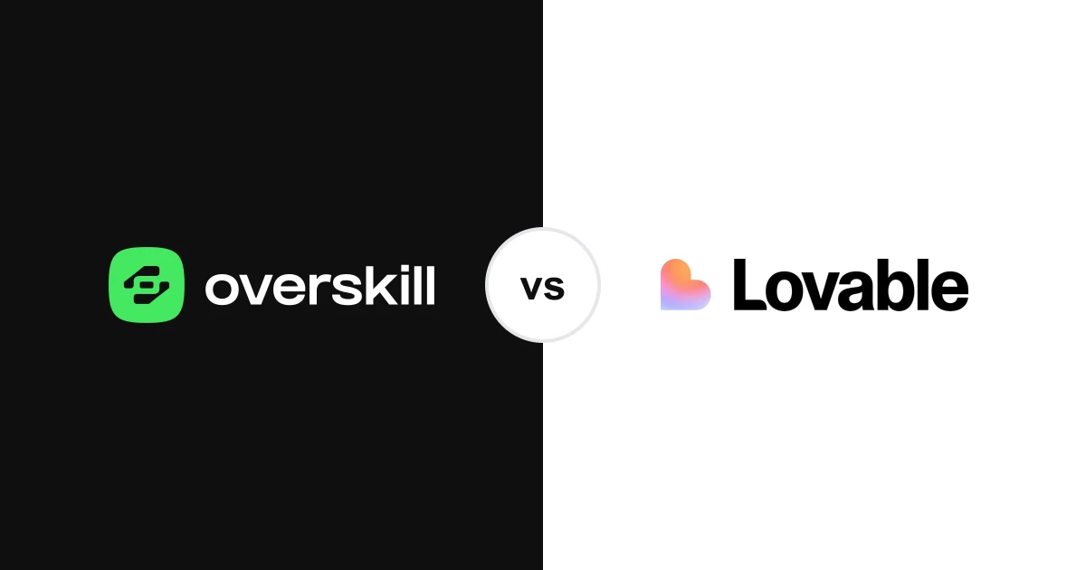 The Overskill and Lovable logos side by side for a comparison of the two AI app builders